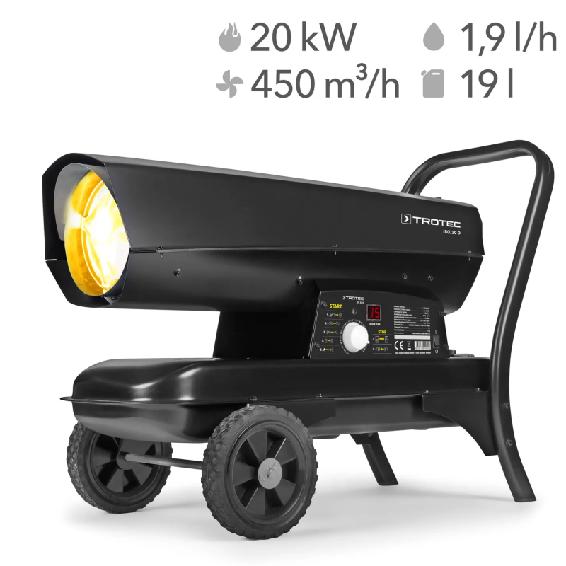 Naftové topidlo s přímým spalováním IDX20D TROTEC - 20 kW, 450 m³/h, termostat