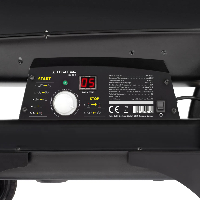 Naftové topidlo s přímým spalováním IDX20D TROTEC - 20 kW, 450 m³/h, termostat