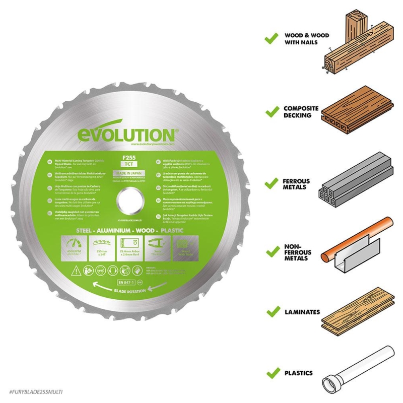 Multifunkční pilový kotouč EVOLUTION FURY - 255x25,4x2 mm (24z)