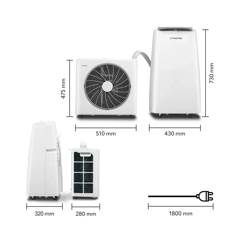 Mobilní splitová klimatizace PAC-S 3510 SH Trotec - 1,2 kW (12000 Btu/h), Wi-Fi