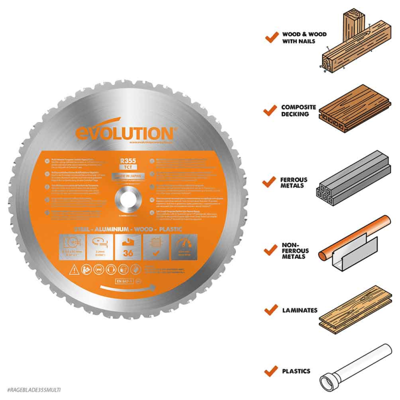 Multifunkční pilový kotouč EVOLUTION RAGE - 355x25,4x2,2 mm (36z)