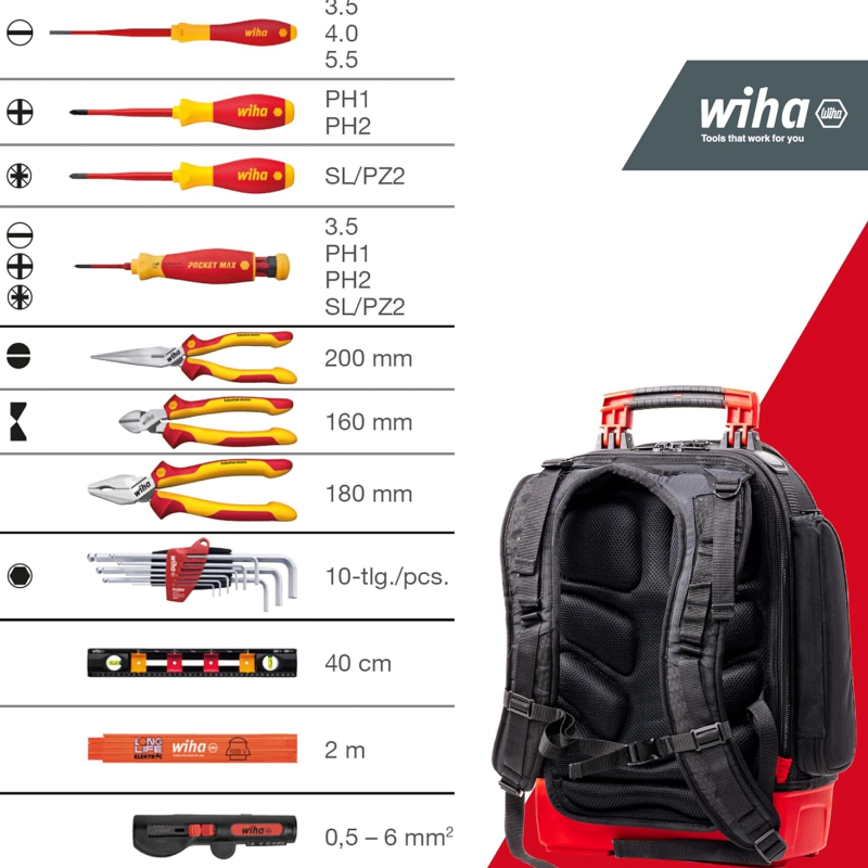 Batoh s nářadím pro elektrikáře 45528 WIHA - 28 dílů