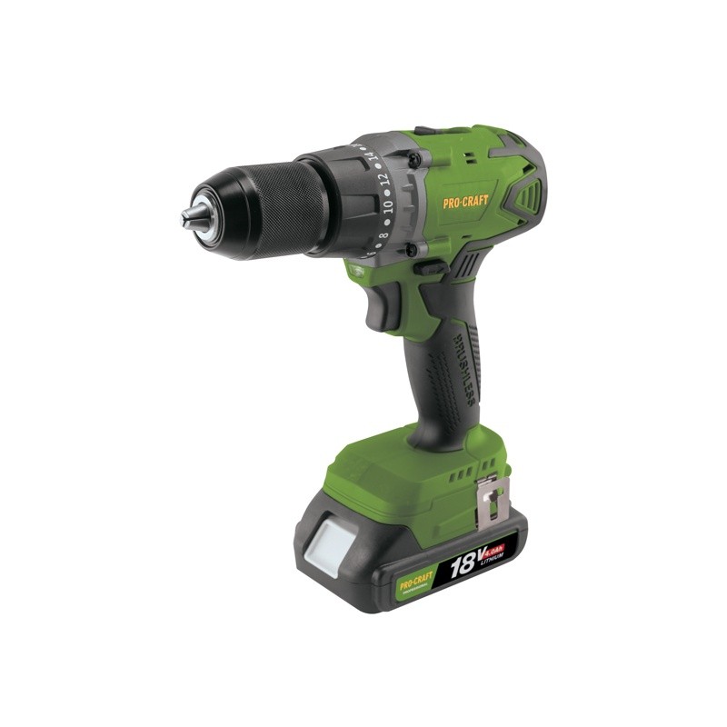 Bezuhlíkový aku vrtací šroubovák PA18BL PROCRAFT - 18V, 2x4,0Ah