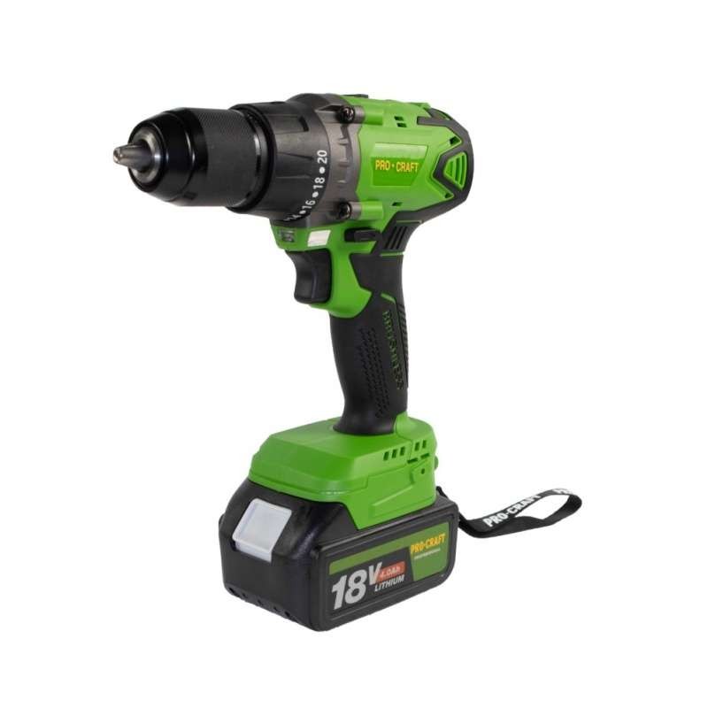 Bezuhlíkový aku vrtací šroubovák PA18BL PROCRAFT - 18V, 2x4,0Ah